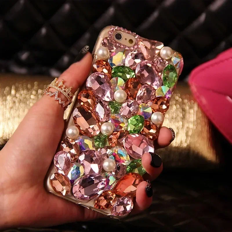 

Green 3D Pearl Crystal Diamond Bling Cases, For iPhone 16 Pro max 13 12 11 14 15 Pro Max Mini XS XR, Green Cover