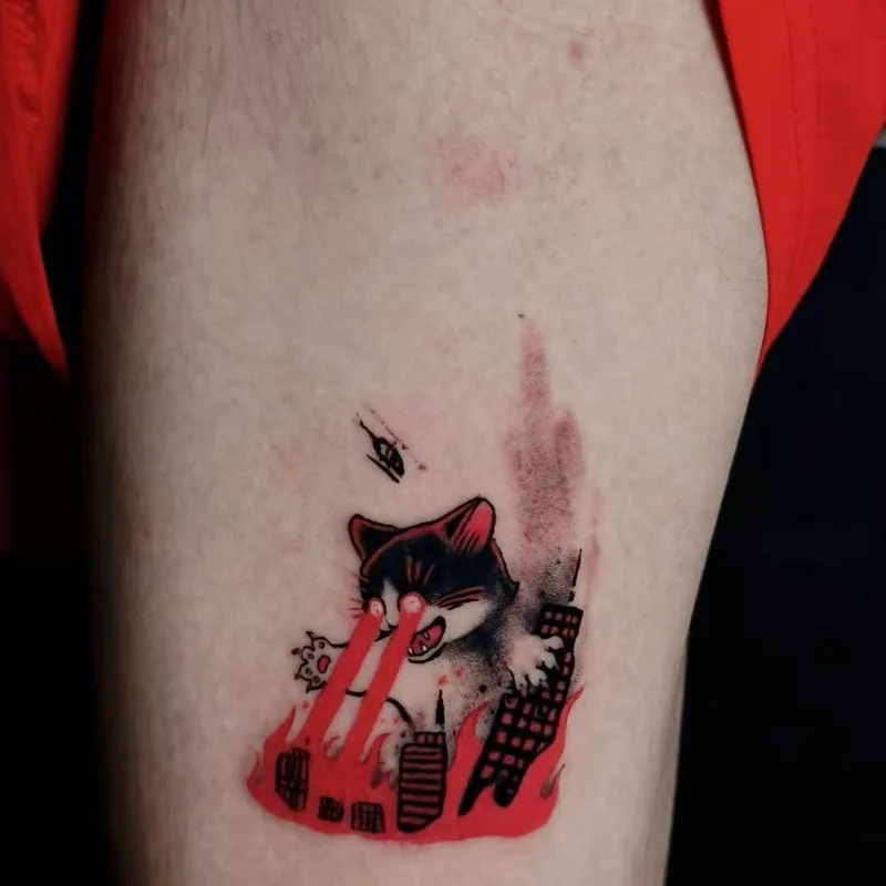 Anime Laser Beast Cat Temporary Tattoos Cute Ins Durable Cartoon Waterproof Fake Tattoo Sticker for Woman Man Body Art Tatoo