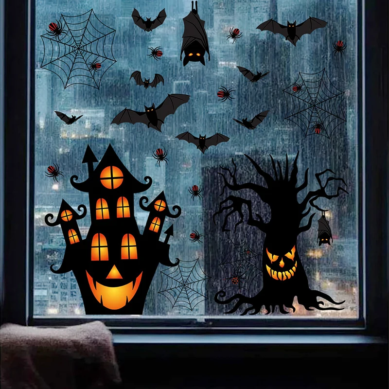 

4 Halloween Haunted House Bat Window Stickers Halloween Party Home Window Glass Refrigerator Door Holiday Decoration Stickers