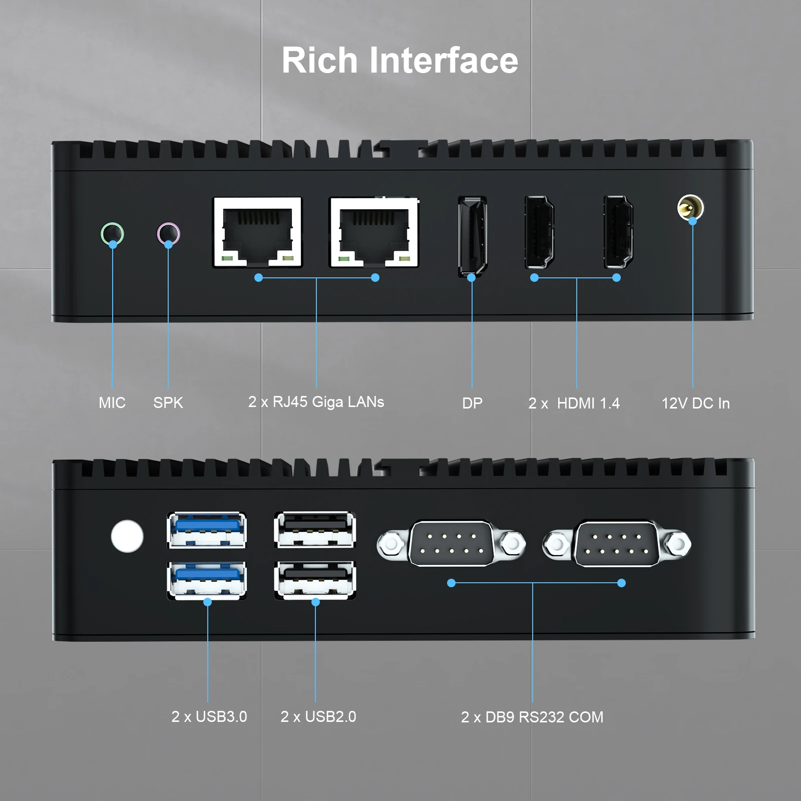 

HYSTOU 1xM.2 E KEY 2230 Intel Celeron J6412 Mini Pc 2xRJ45 Lan 2xRS232 Com Port 4K 3 Display Output Embedded Computer