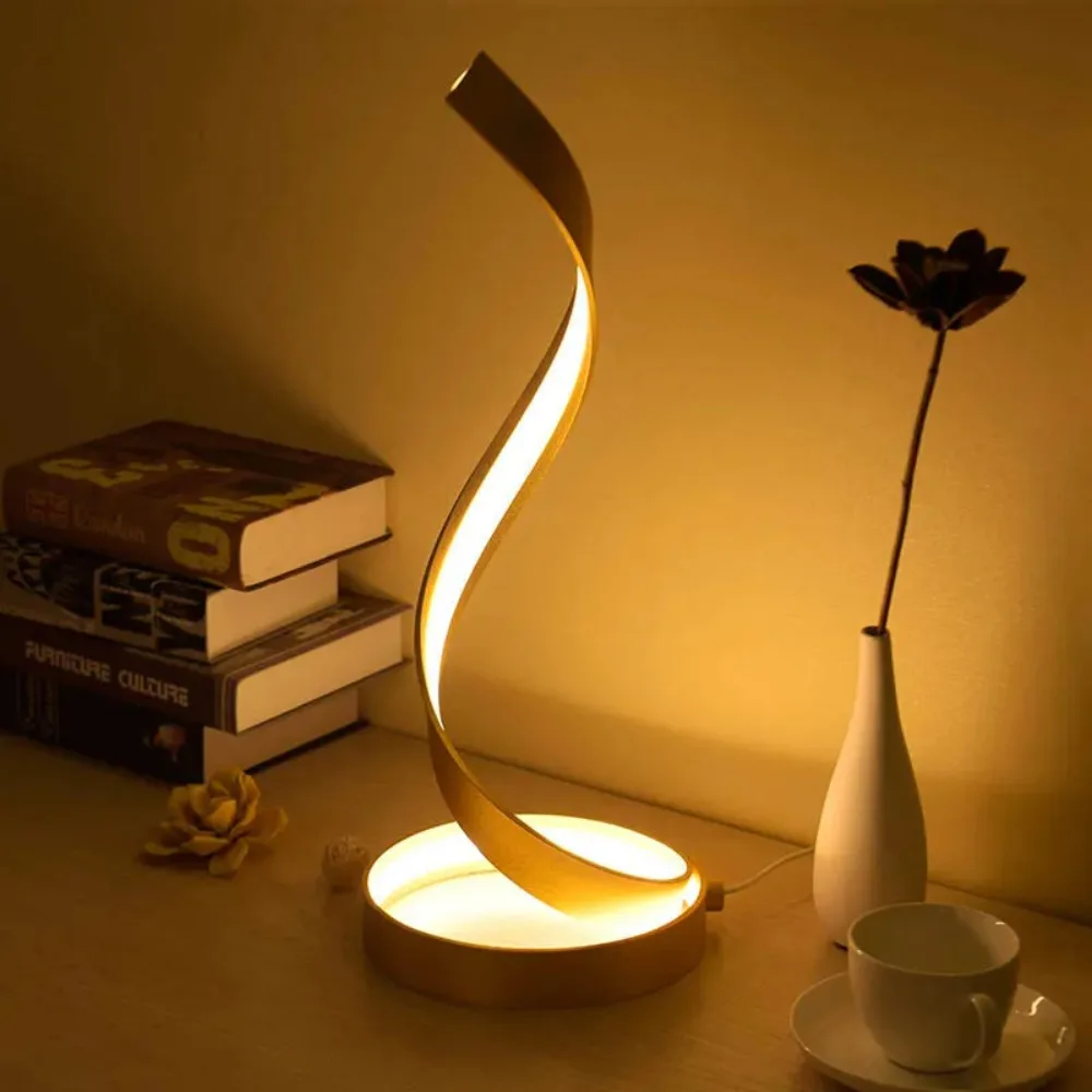 JOYINLED Gold Spiral LED Table Lamp, Infinity Bedside Lamp Modern Decorative Desk Light for Bedroom Living Room Office