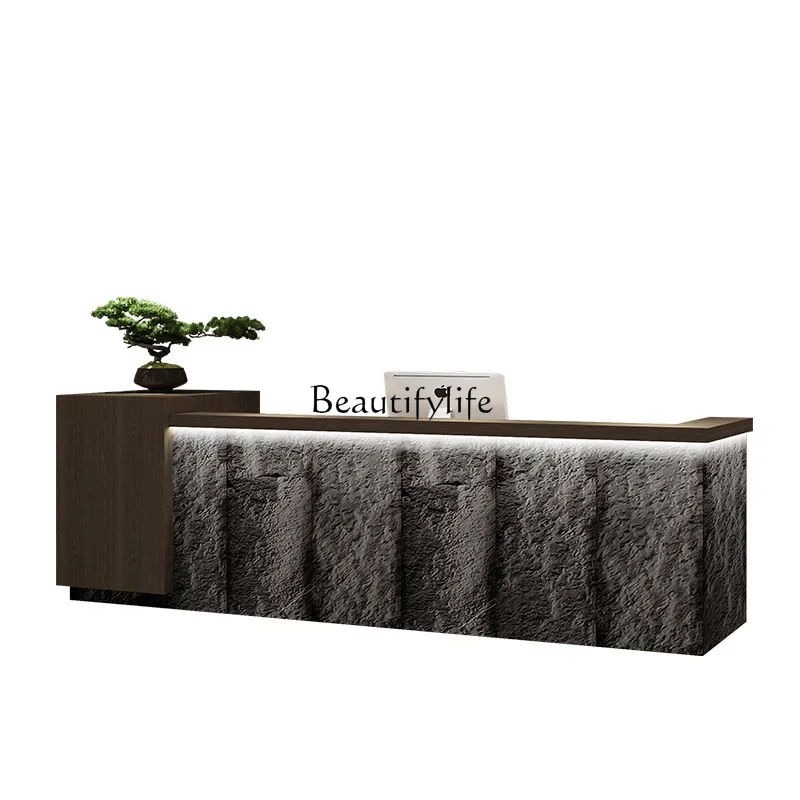

FG11Chinese high-end custom front desk Company reception desk Homestay welcome desk Light luxury checkout page Simulation stone