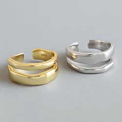 925 Sterling Silver Trendy Elegant Twist Two Circle Rings for Women Couple Simple Geometric Handmade Jewelry Adjustable