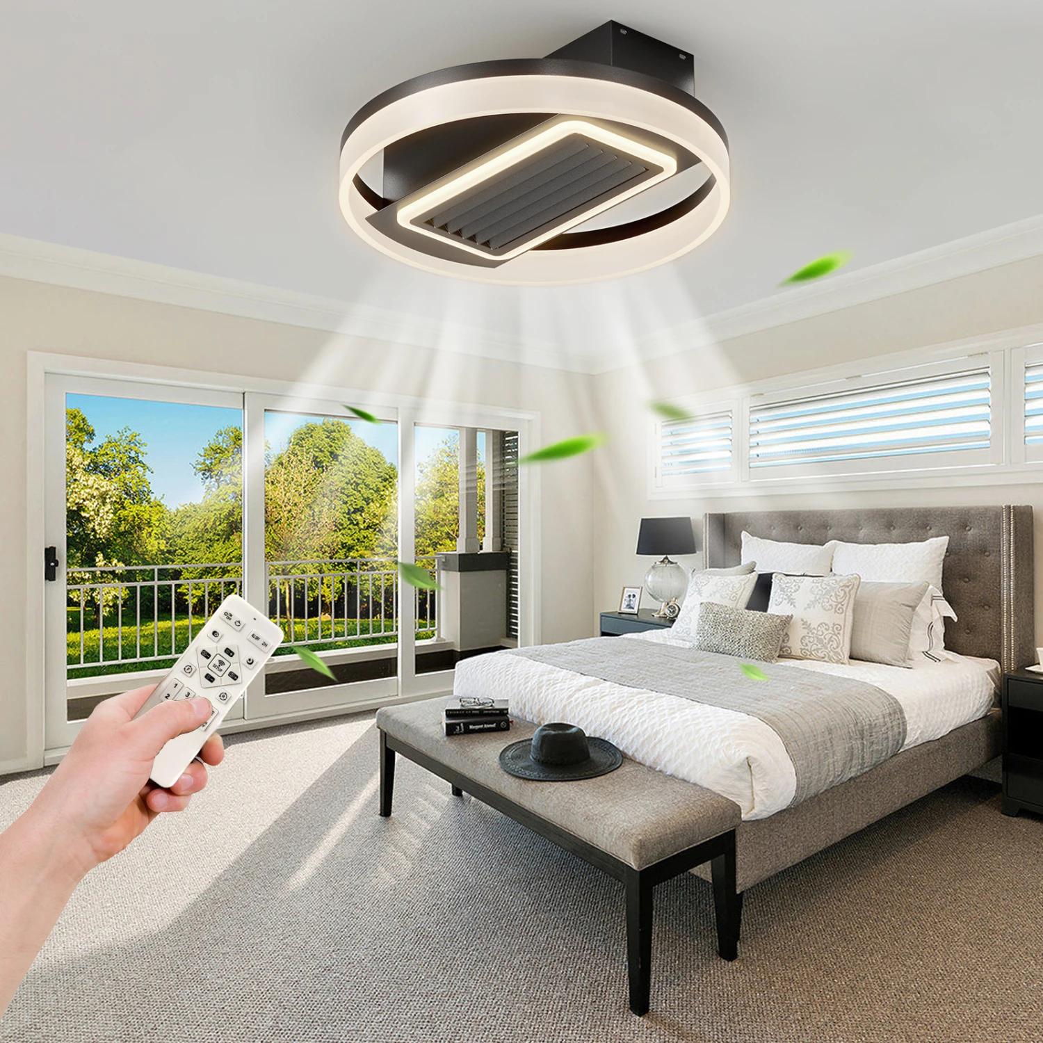 

20inch Modern Leafless Ceiling Fan with Remote Control Removable and Washable, Reversible Motor