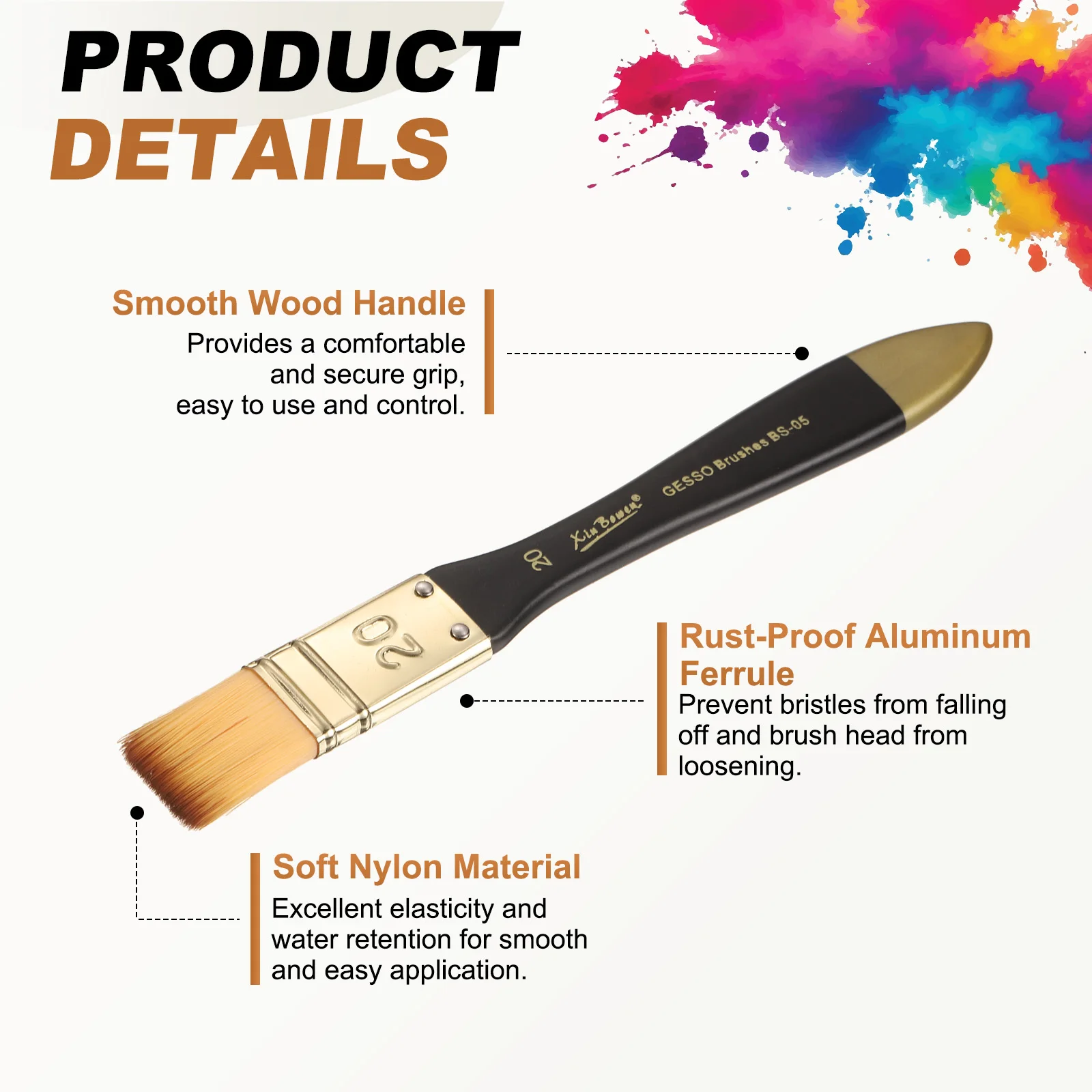 2/5Pcs Flat Paint Brush Nylon Acrylic Painting Brushes Professional Paint Tools with Wooden Handle for Watercolor Oil Crafts