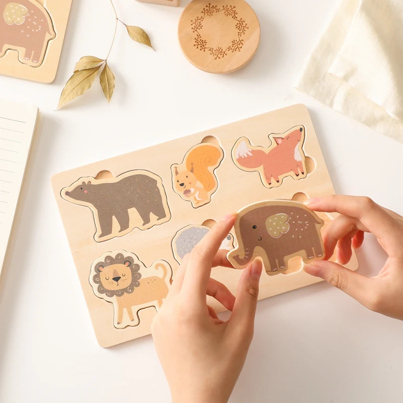 Montessori Baby Puzzle Animal Wooden Marine Land Plant Puzzle Board Baby Biological Cognition Education Board Toys for Children