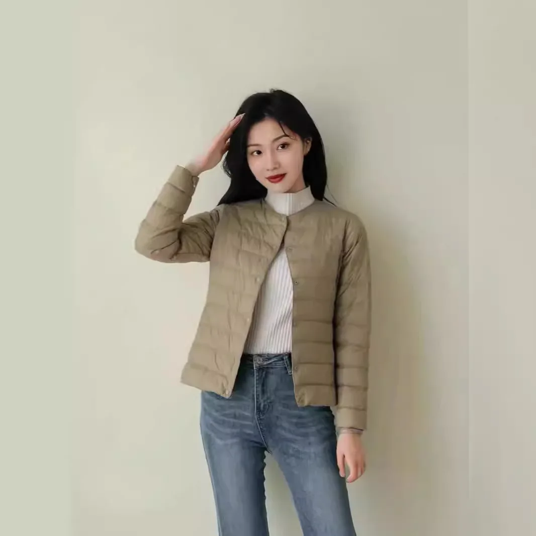 New Women's Thin Inner Liner Cotton Jacket with Single Breasted Jacket Cotton Jacket for Wearing Inside Round Neck Pocket Cott