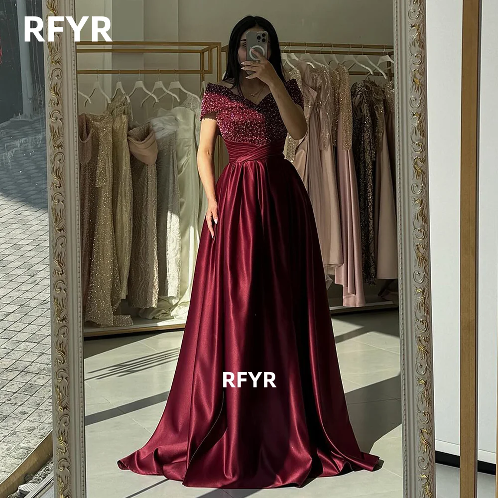 RFYR Beading Evening Dress A Line Prom Dress Off Shoulder Party Dress High Waist Celebrity Dress رسمية Customized 4