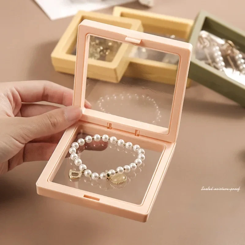 

10PS Transparent Film Jewelry Packing Box Suspended Ring Earrings Display Stand Holder Coin Collection Storage PET Membrane Case