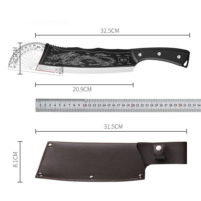 Solid wood handle machete Longquan household bone cutting knife stainless steel sharp bone knife kitchen tools