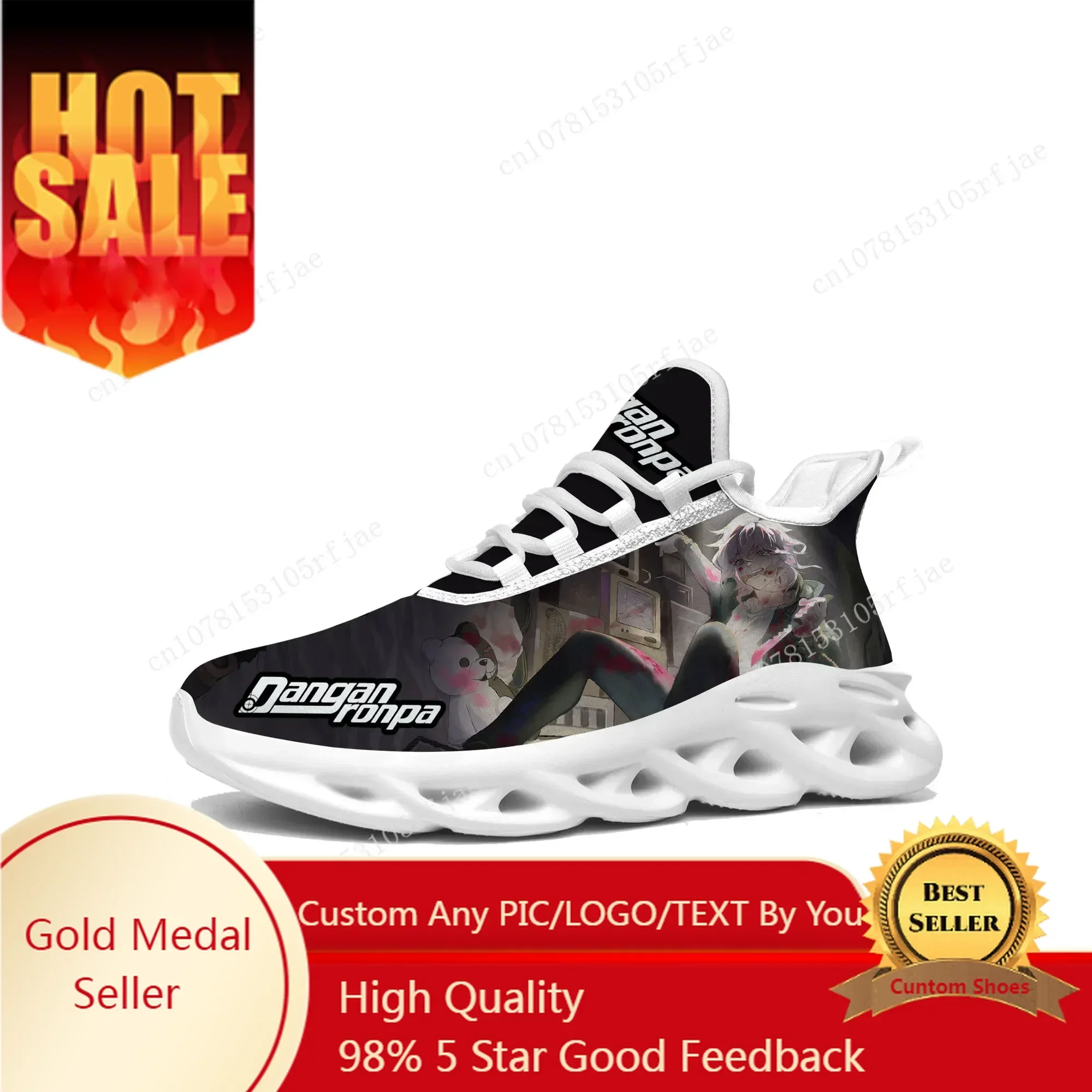 

Cartoon Game Danganronpa Komaeda Flats Sneakers Men Women Sports Running Shoes Custom Built Lace Up Shoes