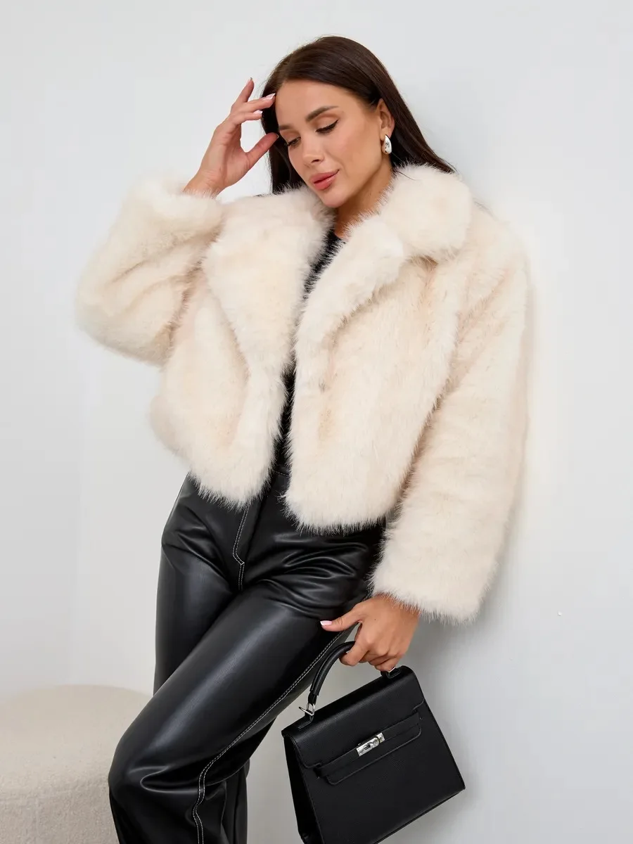 Women's Eco-Friendly Short Faux Fur Jacket European And American Fashionable Fox Fur Top for Stylish Outerwear