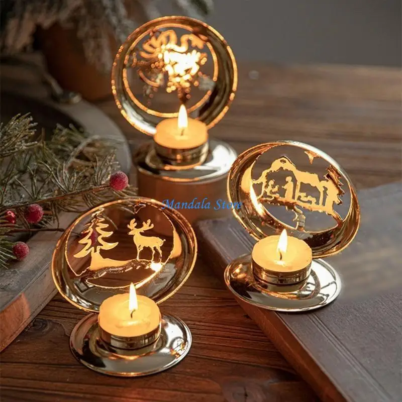 

U2JC Elegant Christmas Gold Iron Holder Candlestick Metal Centerpieces for Table Dining & Bedroom Ambiances
