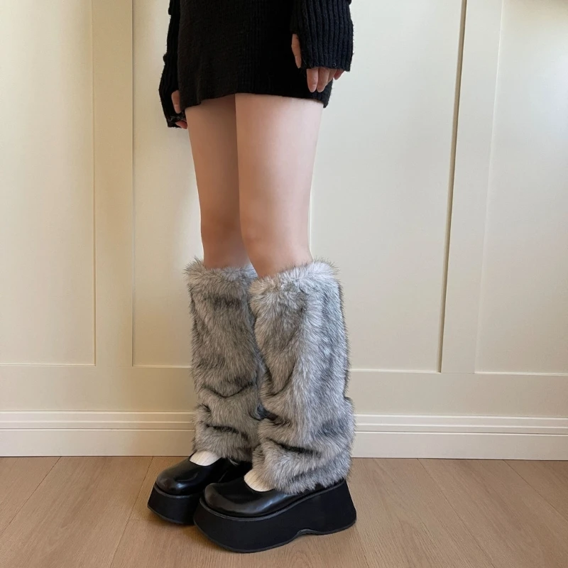 E15F Multi Purpose Plush Leg Protectors Elastic Design Socks Cover Winter Warm Legwear For Women Indoor Outdoor