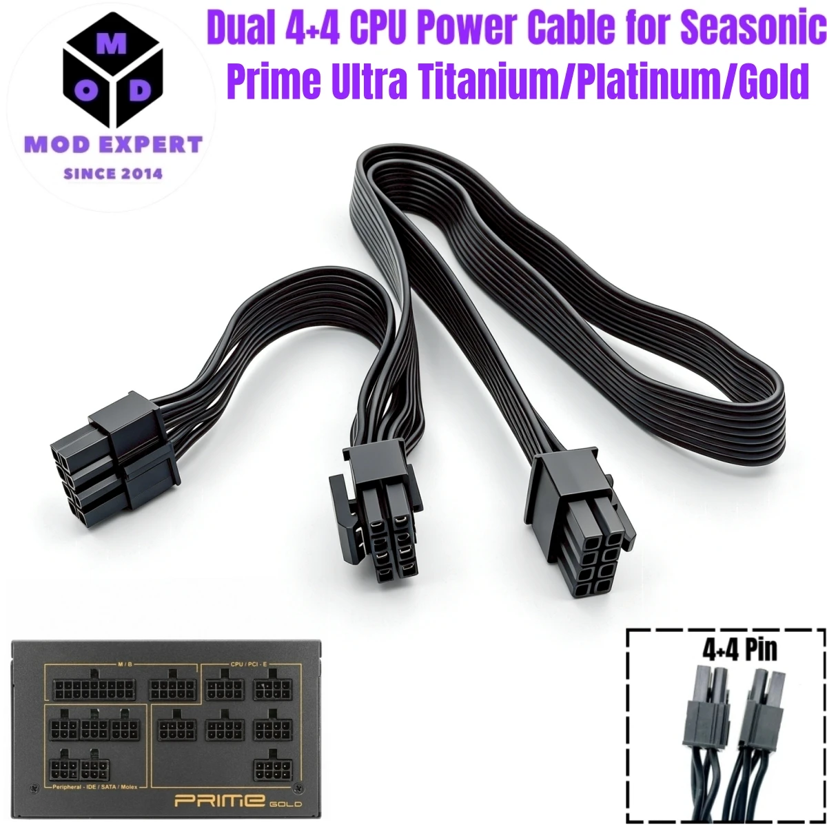 Dual CPU ATX/EPS12V 8Pin 4+4Pin Power Cable for Seasonic PRIME Ultra Titanium/Platinum/Gold 1300W, 1000W, 850W, 750W, 650W, 550W