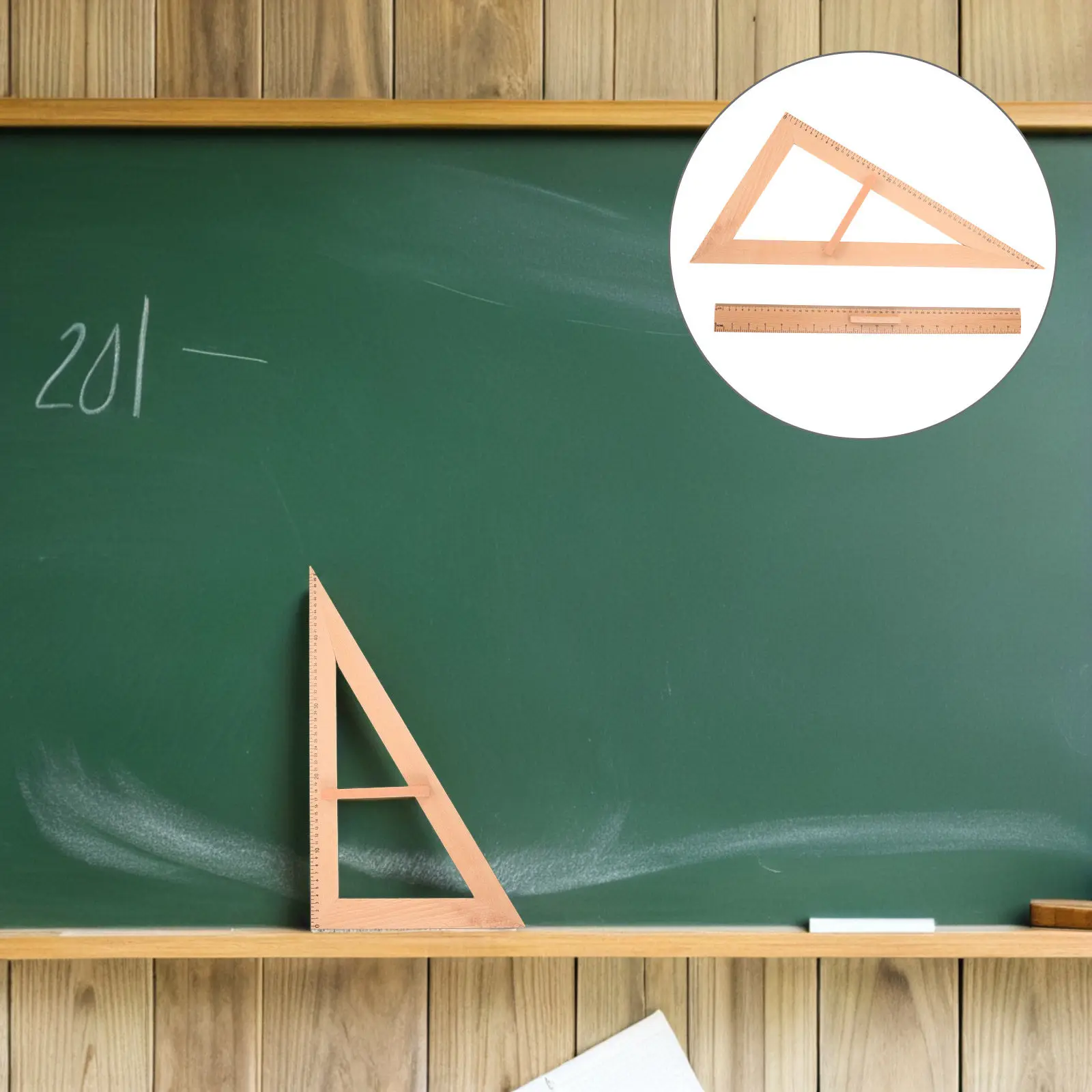 2Pcs Triangular Angle Ruler Wooden Measuring Tool 50Cm Straight Teaching Aid Classroom Supplies Student Crafting Drawing