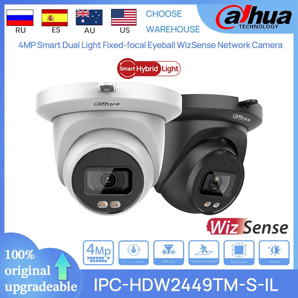 Dahua Original IPC-HDW2449TM-S-IL 4MP Smart Dual Light Fixed-focal Eyeball WizSense POE Network Camera Built in MIC SMDPlus IP67