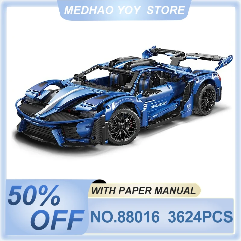 

MOYU 88016 MOC технический 1:8 Ford GT RC супер спортивная модель автомобиля, строительные блоки, кирпичи, головоломка в сборе, игрушка, рождественский подарок для детей