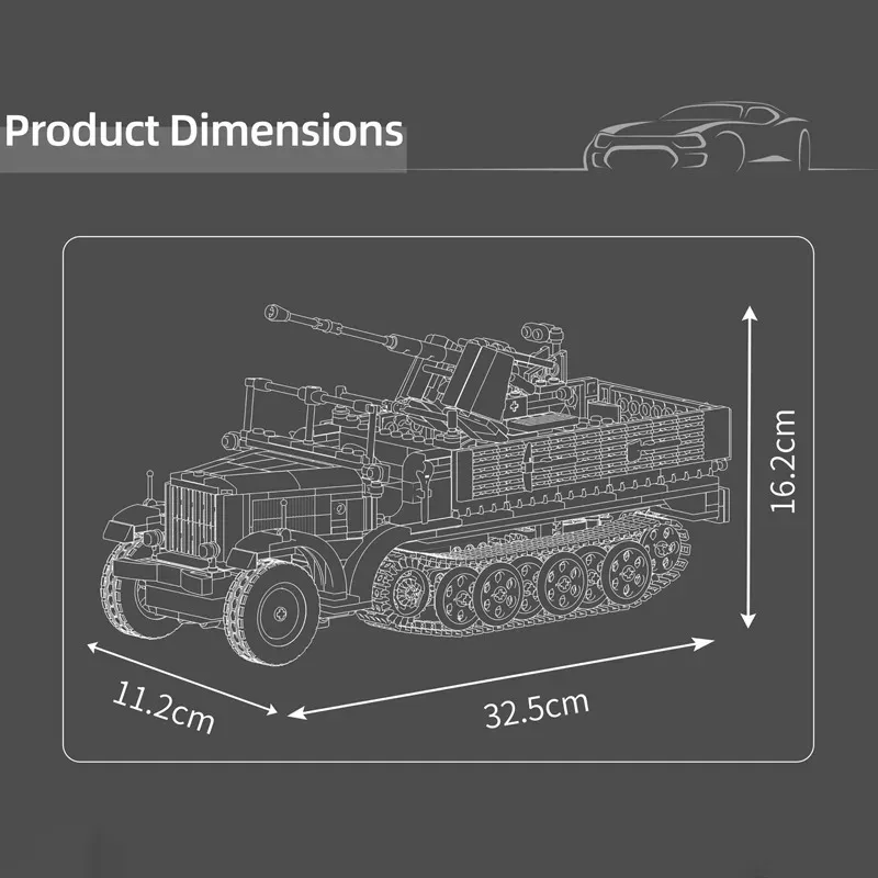 Molde rei 20048 técnico rc alemão 3.7cm flak meia pista veículo blocos de construção tijolos para adultos crianças brinquedos educativos