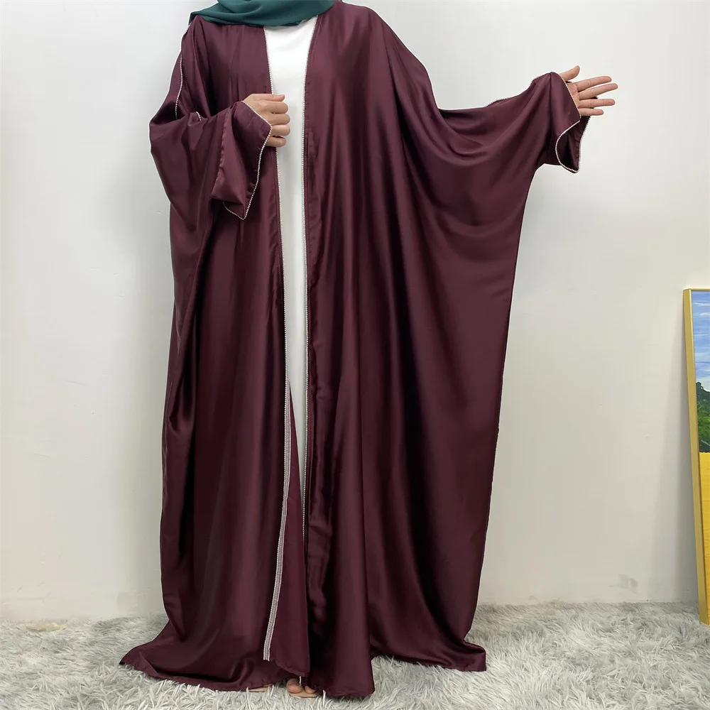 

Msulim женский модный атласный кардиган с ромбовидной отделкой мусульманский свободный халат Абая с рукавами «летучая мышь» и разрезом