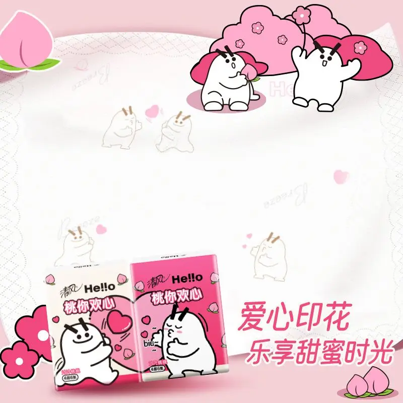 Cute Anime Handkerchief Paper Towels 4 Layers Thickened Love Print Napkins Portable Small Packs of Facial Tissues 48 Packs