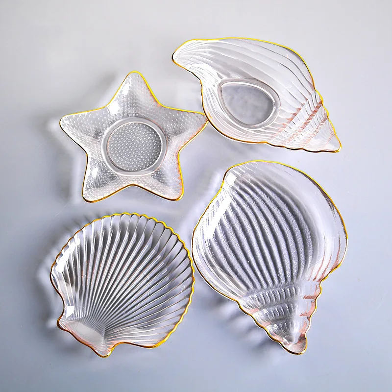 Ocean Glass Plate Irregular Meal Plate Dessert Salad Plate Dried Fruit Snack Decoration Sea Snail Sea Star Shell Plate