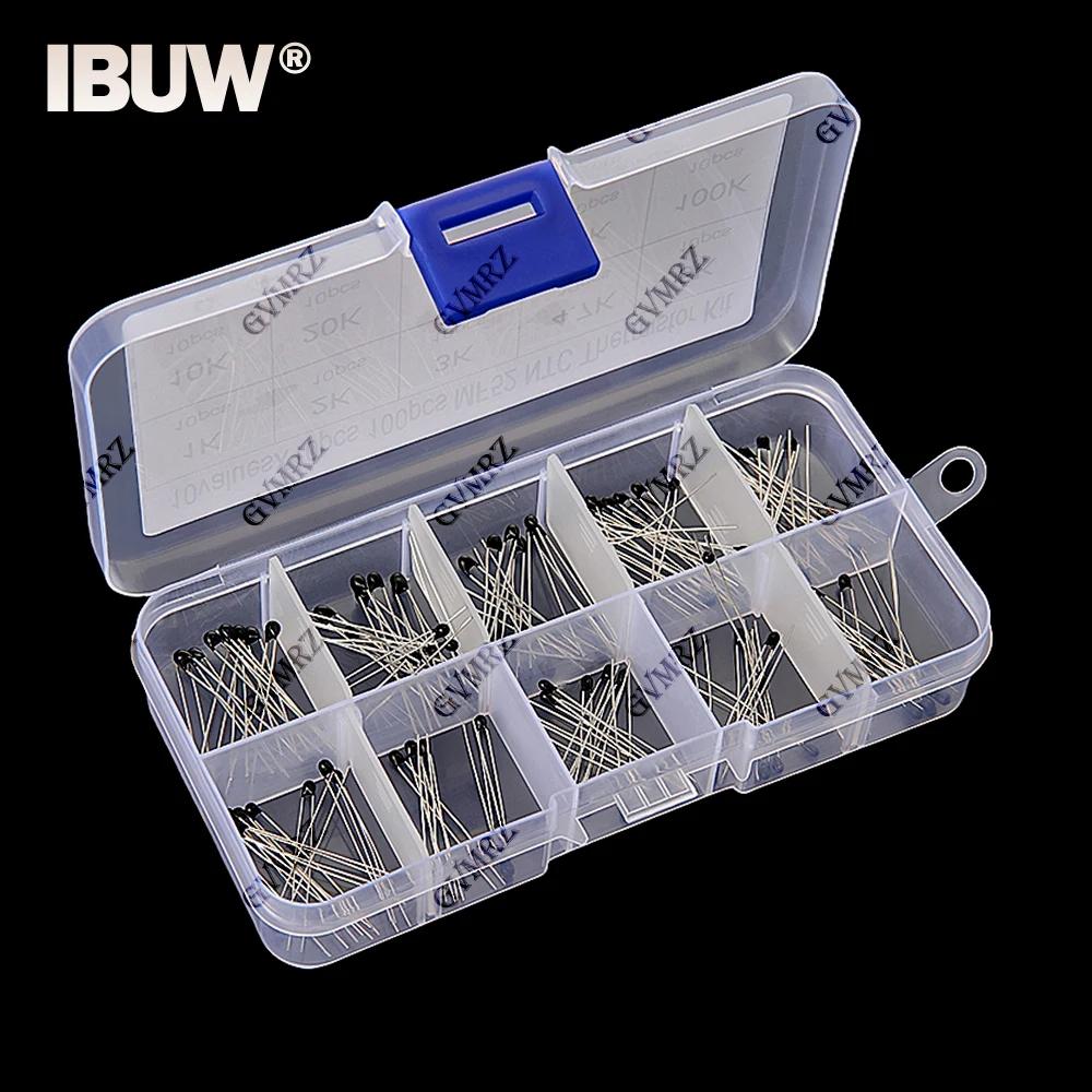 100PCS 10Values*10PCS NTC Thermistor Thermal Resistor kit MF52 NTC-MF52AT 1K 2K 3K 4.7K 5K 10K 20K 47K 50K 100K 5% 3950B
