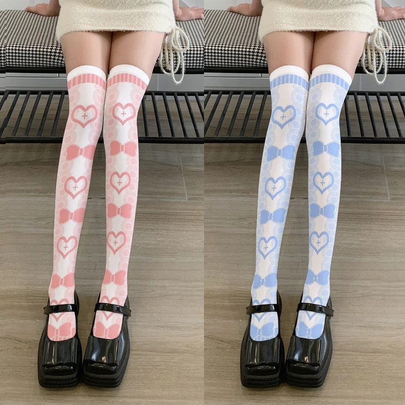 

3D Printing Sexy Women Long Socks Strawberry Bow Sweet Kawaii Cute Loli Thigh Stockings Harajuku Fashion Compression Nylon Socks