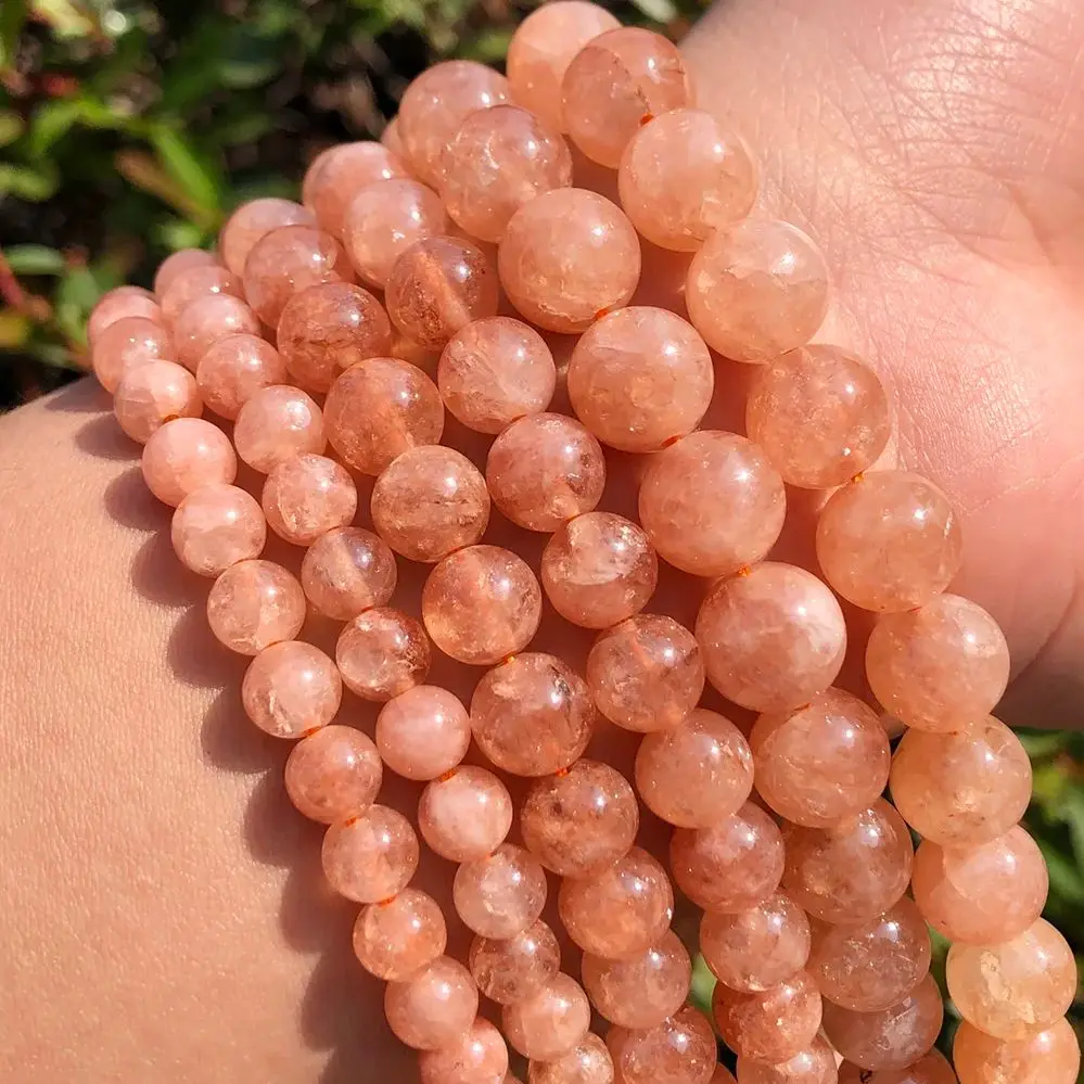 Sunstone Beads Round Loose Spacer Beads Natural Stone 15\'\'Strand 4/6/8/10/12mm Angelite Stone For Jewelry Making DIY Bracelets