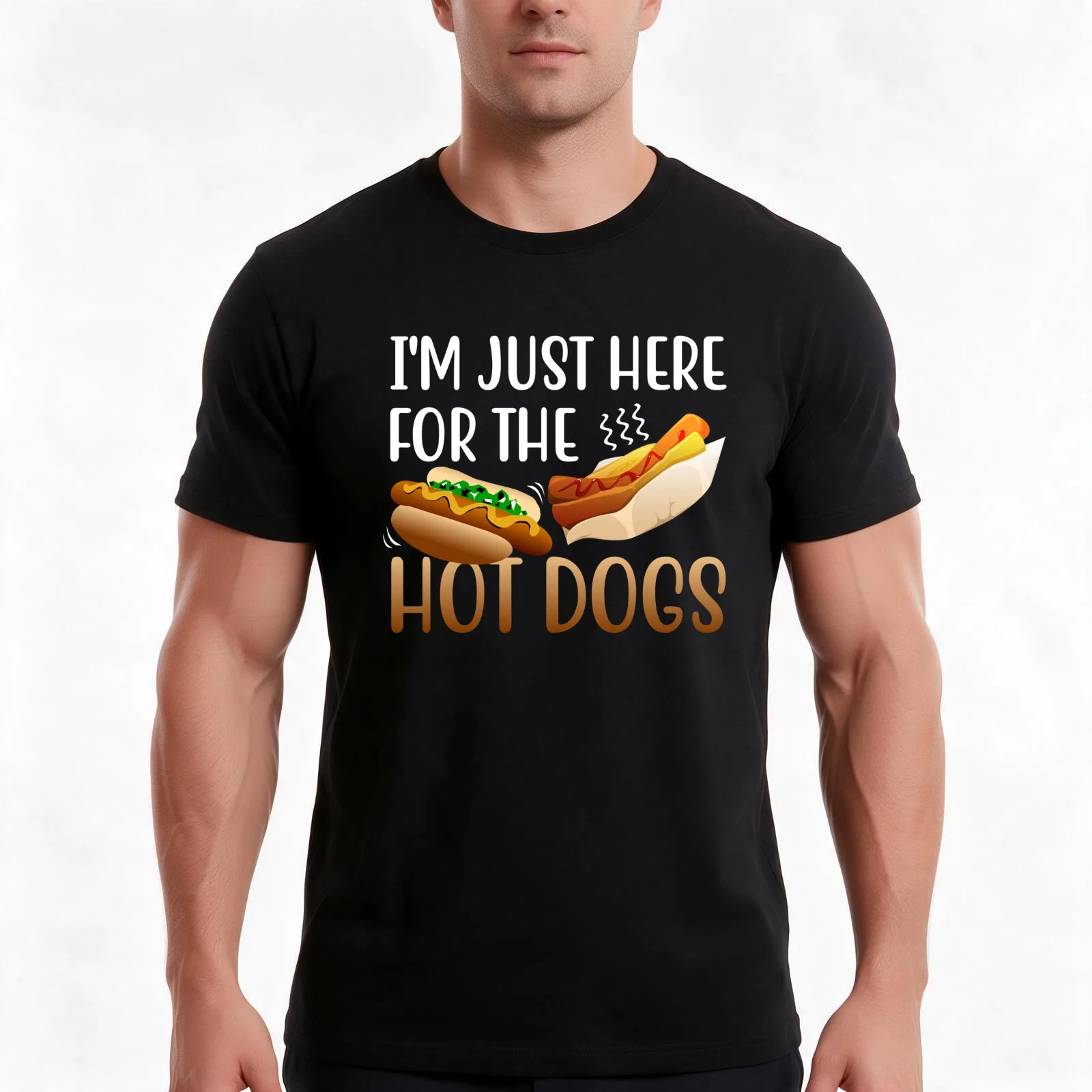 I'm Just Here For The Hot Dogs Funny Fast Food Gift Sausages In Bun T-Shirt, Summer Casual Cotton Tee, Oversized Streetwear Tops