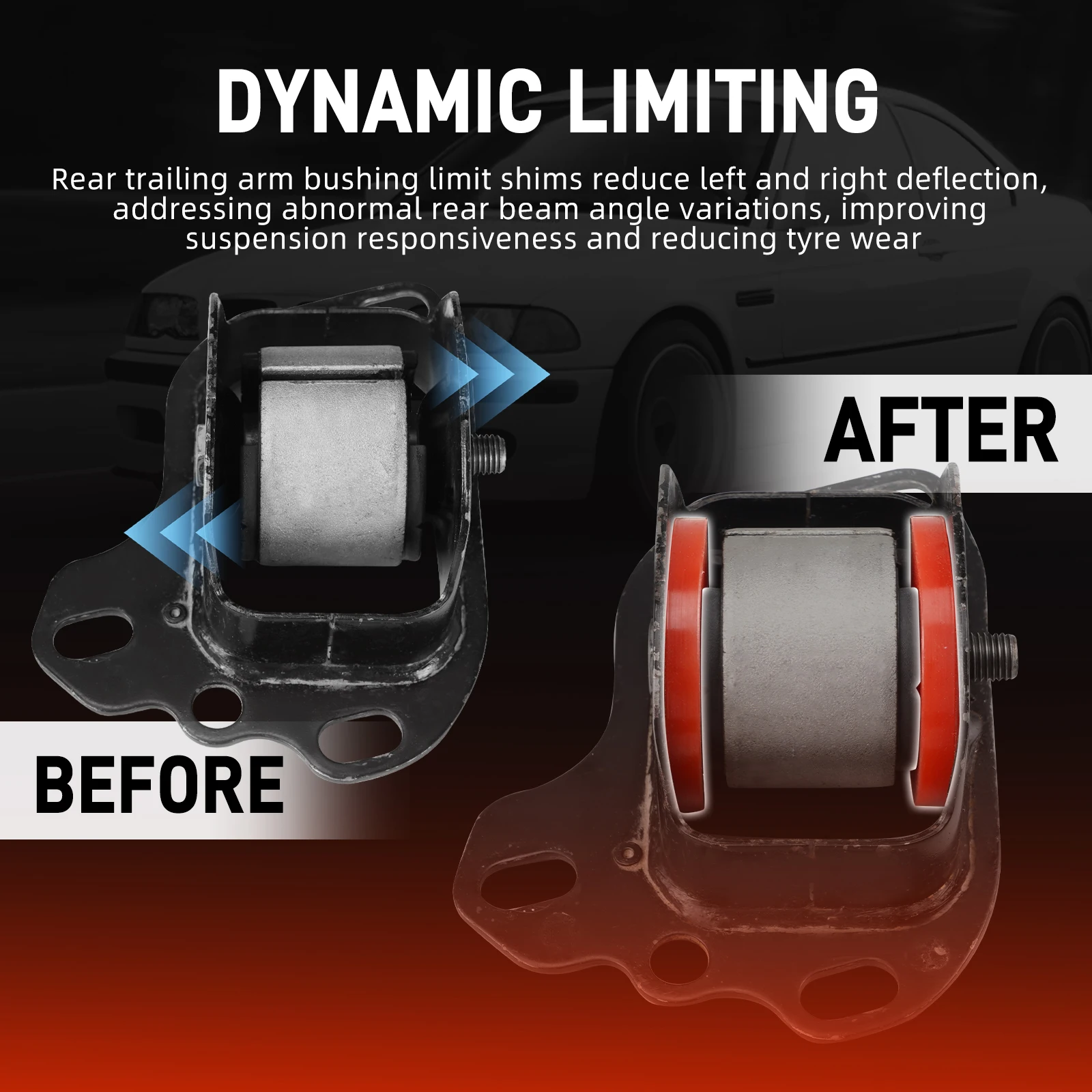 BEVINSEE Rear Trailing Arm Bushing Polyurethane Limiter Kit for BMW E46 99-05, E36 92-99, Z4 E85/E86 03-08, X3 E83 04-10