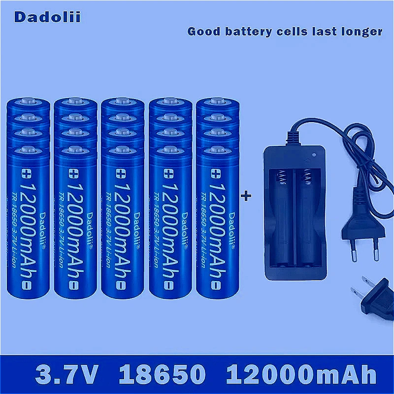 

New 18650 rechargeable battery 3.7V 12000mAh capacity lithium-ion rechargeable battery flashlight battery+charger