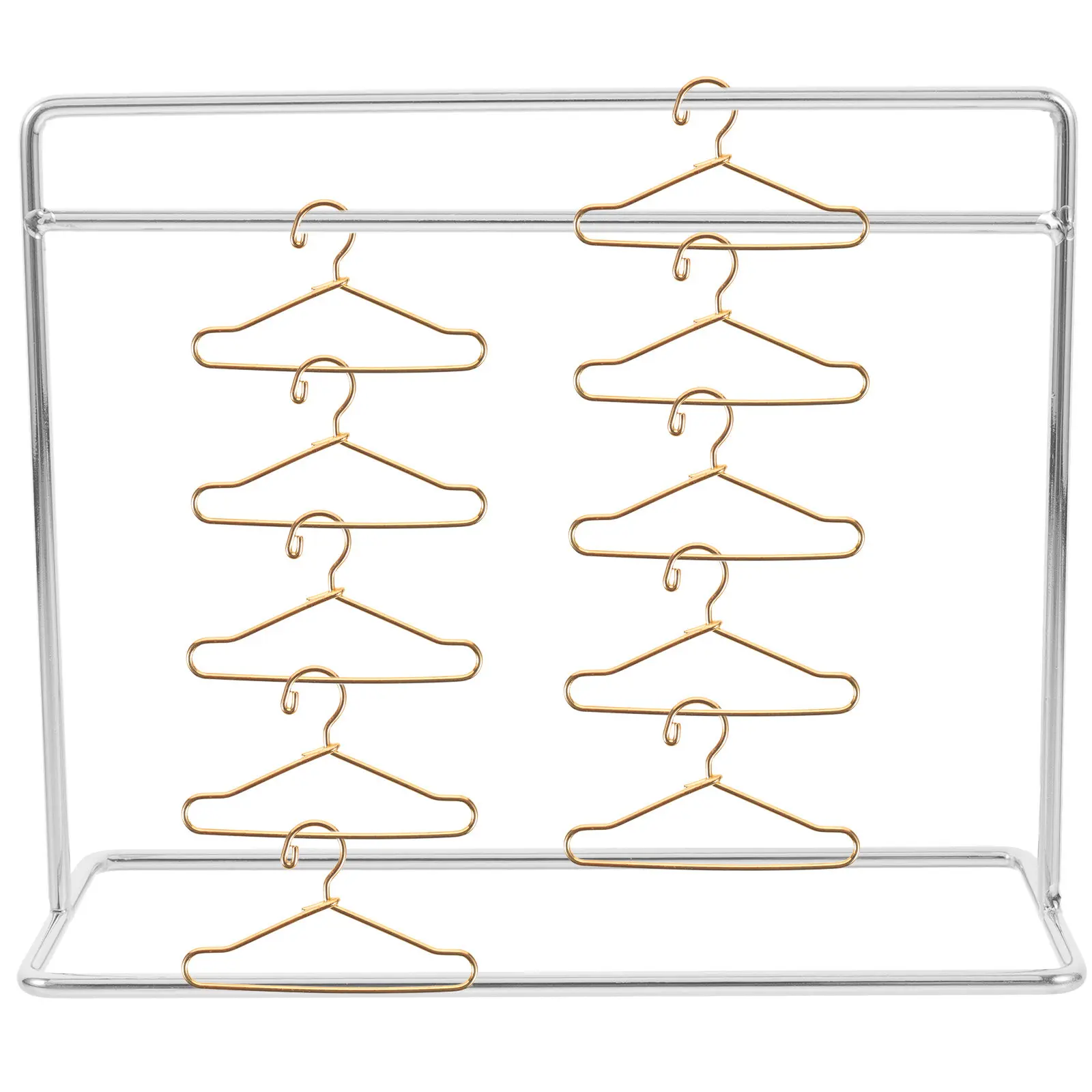 1Set Mini Clothes Hangers for Dollhouse Iron Miniature Clothing Rack Sturdy Display Stand for Kids Room Nursery School Decor