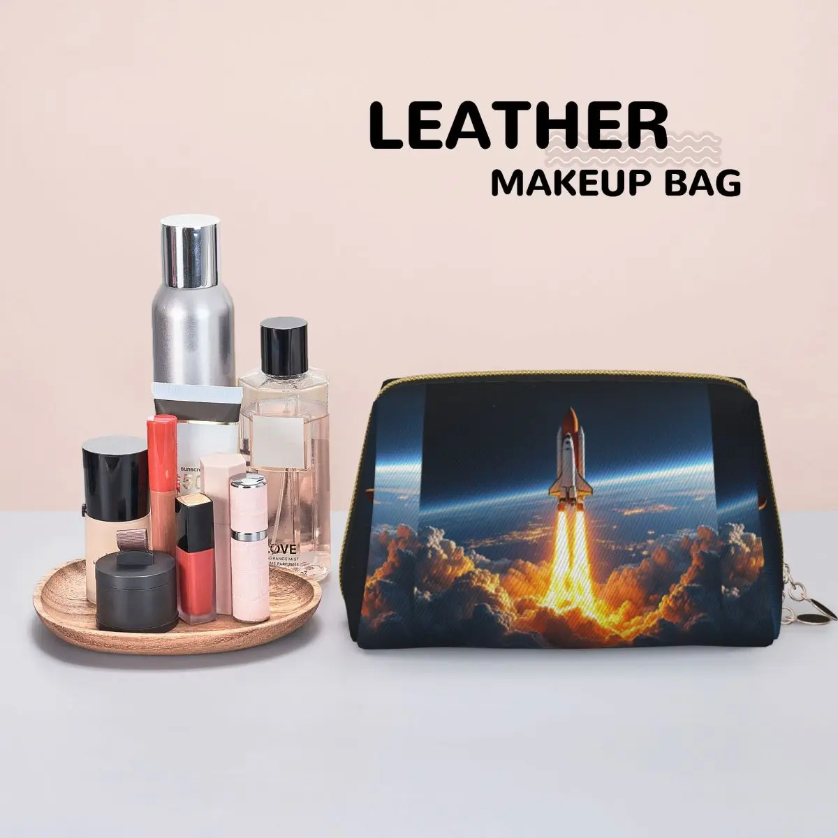Space Shuttle Rocket Women Cosmetic Bag Travel Makeup Organizer Pouch Toiletry Storage Dopp Kit Case
