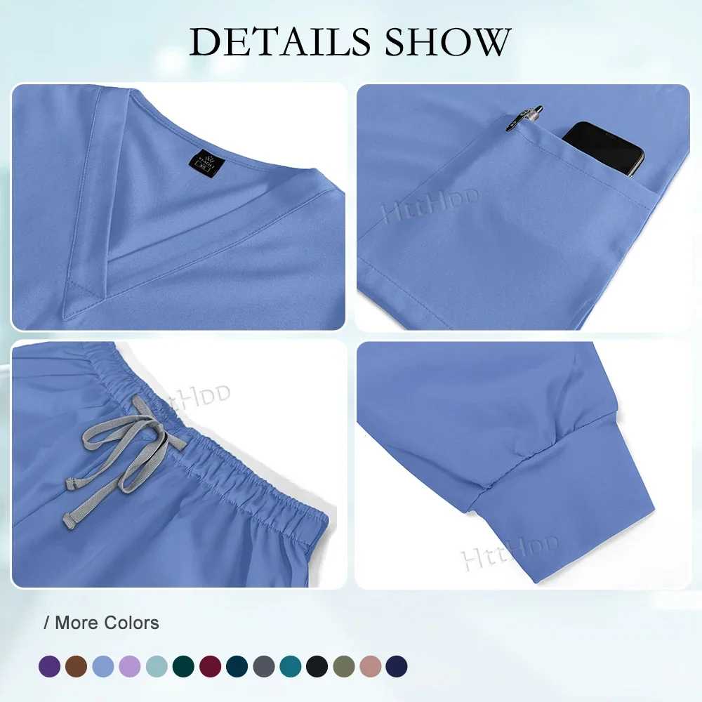 Scrubs Uniform Set Unisex Elastische Werkkleding Spa Verpleegkundige Uniform Verpleegkundige Kleding Multicolour Joggers Set Schoonheidssalon Tandarts Scrub