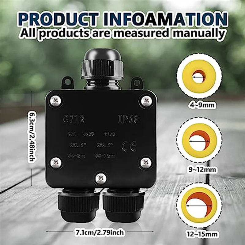 

4Piece Waterproof Junction Box IP68 External Waterproof Electrical Junction Box For Diameter 5Mm -15Mm Wire-N38R