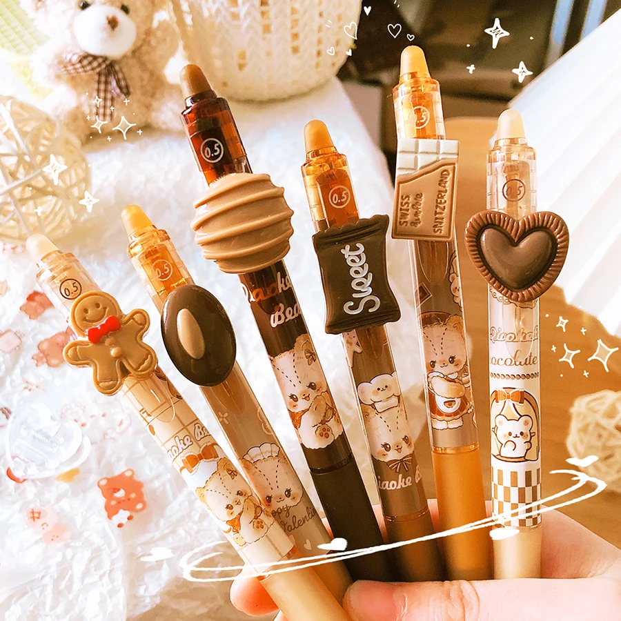 Kawaii Coffee Bear Erasable Gel Pen School Office Supplies Stationery Gift 0.5mm Blue Ink pens back to school Cute Stationery