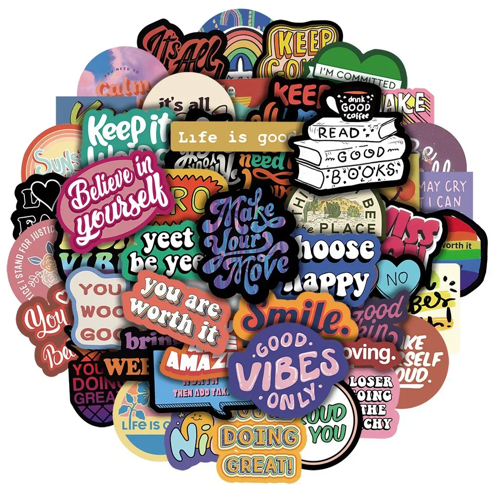 50PCS Inspirational Text Positive Stickers DIY Diary Phone Laptop Luggage Skateboard Graffiti Decals Fun for Kid Toys Gift