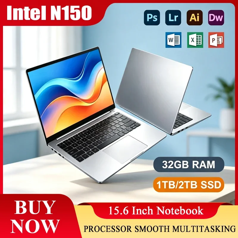 New 15.6' Laptop Intel Core N150 32GB 2TB Gaming PC Ultra Slim Office Study Computer PC Windows 11 Pro 1920*1080