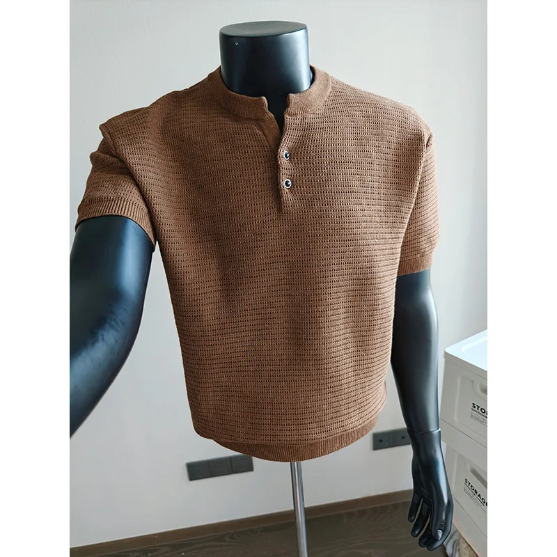 Men's Breathable Knit Polo Shirt Vintage Solid Color