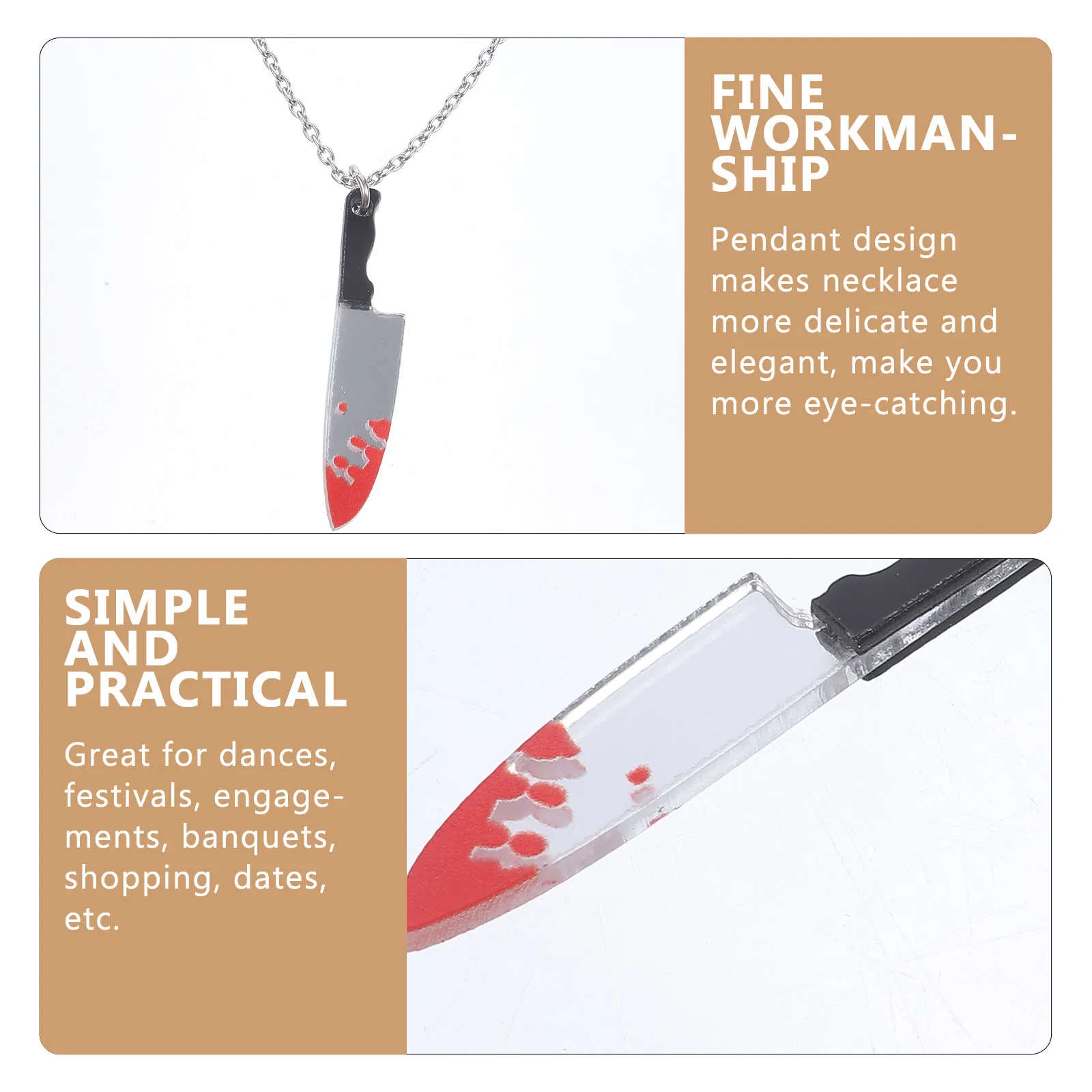 

Bloody Cutter Necklace Lightweight Alloy Pendant Unique Design Stylish Sweater Chain Necklace for Office Dates Travel Trendy