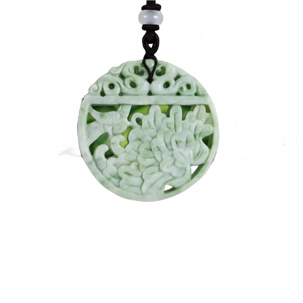 Natural Real Jade Flowers Birds Pendant Necklace Fashion Green Jewelry Luxury Accessories Chinese Carved Charm Talismans Gifts