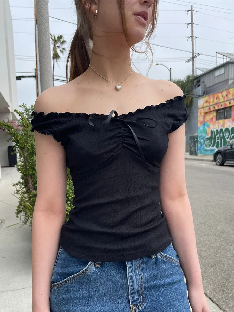 Vintage Ruffles V Neck Tank Tops Women Summer Solid Sleeveless Slim Sexy Y2k Crop Top Femme Sweet Cute Cotton Bow Vests 2023