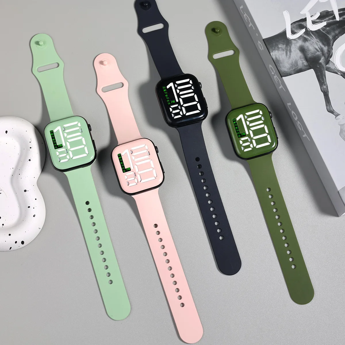 Fashion Sports Electronic Watch LED Square Week Date Digital Watches Big Screen Student Men Women Children Kids Wrist Watch Gift