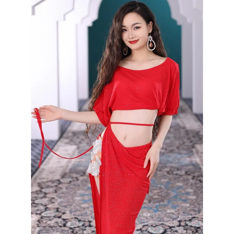 Customized New Belly Dance Set with Diamond Covered Belly Professional Performance Costumes Practice Dress Exotic Dancewear