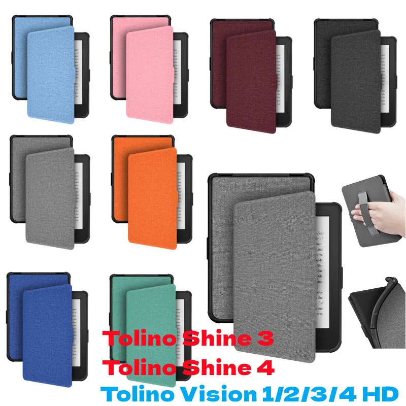 Protective Sleep Cover Hand Strap Magnetic Cases for Tolino Vision 1/2/3/4 HD Shine 3/4 Shine4 Shine3 Ebook Reader Smart Cover