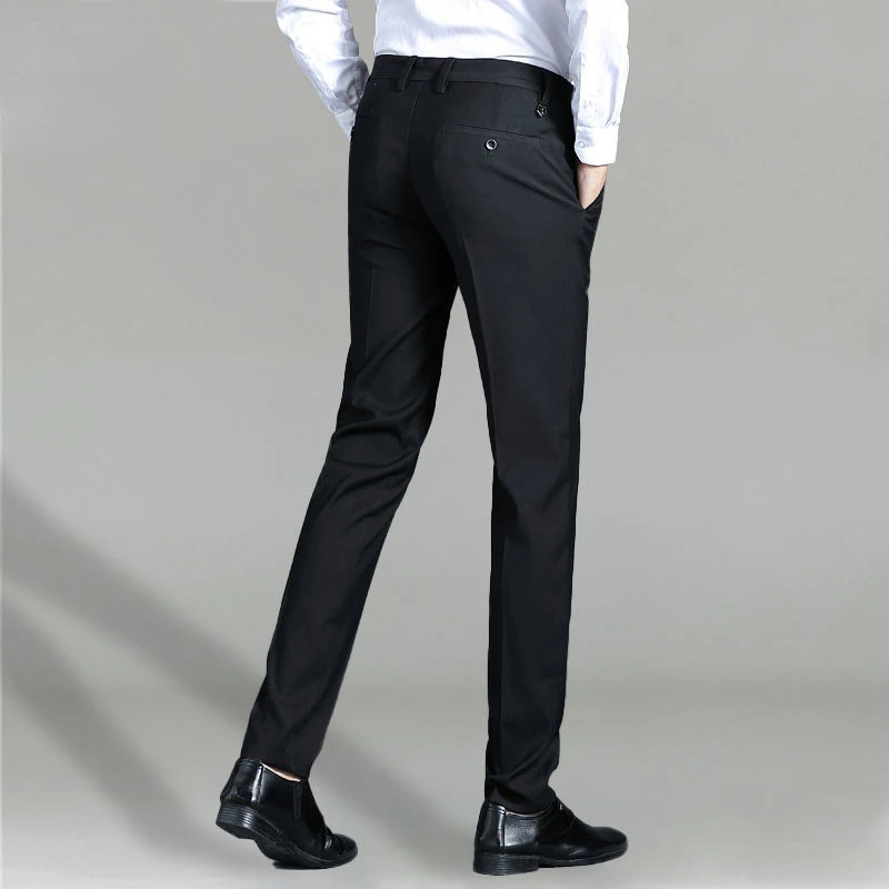 Men's Business Casual Suit Pants Formal Slim Fit Vertical Smooth Non-Ironing Black Dress Pants for Men Straight Elastic Trousers