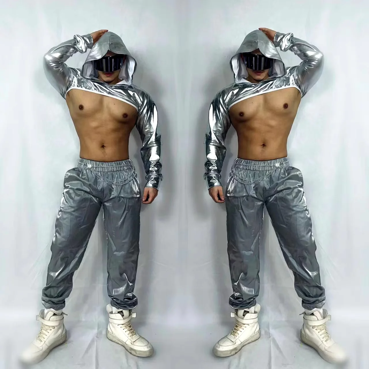 Cool Silver Y-Pants Set pour hommes, Bar, Discothèque, DJ Dancer, GKnitting Performance, Stage Wear, Party Show Theme Costume, Fashion