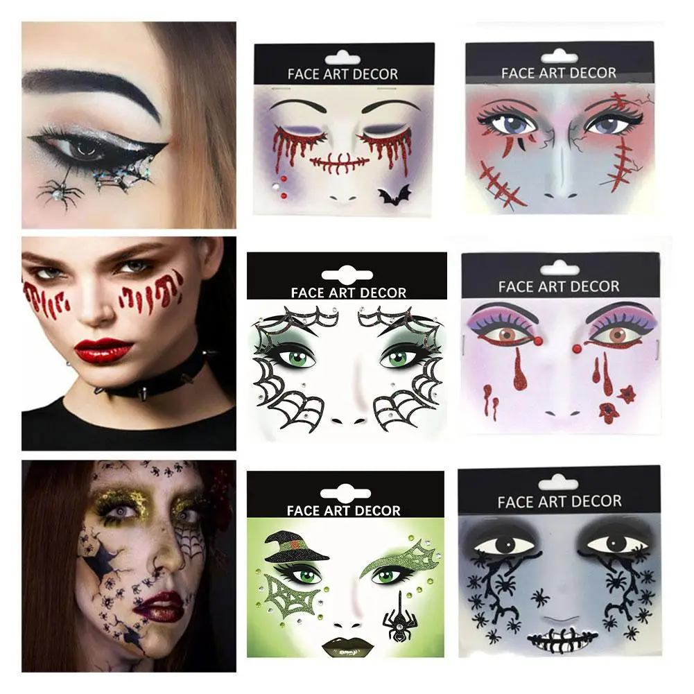 Halloween bunte Gesichts aufkleber, Gesicht Augen Make-up Aufkleber, Frauen Make-up für Gesicht, Rave Zubehör für Partys, Festival, täglichen Gebrauch