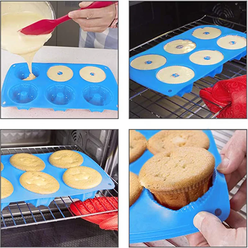 1 pièce Moule à donuts en silicone - Contient 6 donuts, moule de cuisson en silicone résistant à la chaleur, plaque de cuisson antiadhésive et facile à démouler pour donuts, muffins, gâteaux